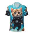thumbnail image 2 of Daiia Underwater Diving Cat Pattern Men’s Polo Shirts,Solid Deck Shirt,Classic Fit, Breathable Cotton Polo for Casual and Sport Wear-Small, 2 of 7