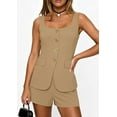 thumbnail image 5 of PRETTYGARDEN Womens 2 Piece Matching Sets Fashion Button Down Suit Vest Tops Shorts Set Spring Business Casual Outfits, 5 of 10