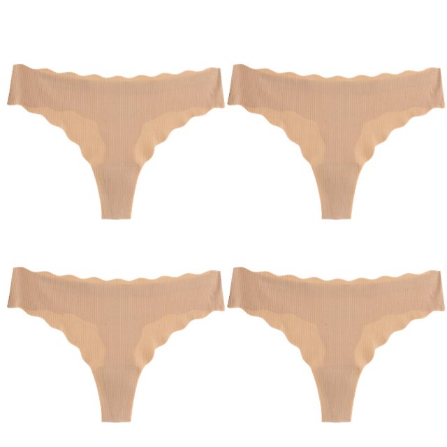 TrowBridge-Conjunto de bragas de 4 piezas para mujer, tangas de satén de seda sin costuras, ropa interior Sexy, lencería a la moda con borde ondulado a rayas