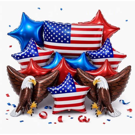 BlinkLLX Eagle Balloons Patriotic Red White and Blue Foil 12 Pcs Large