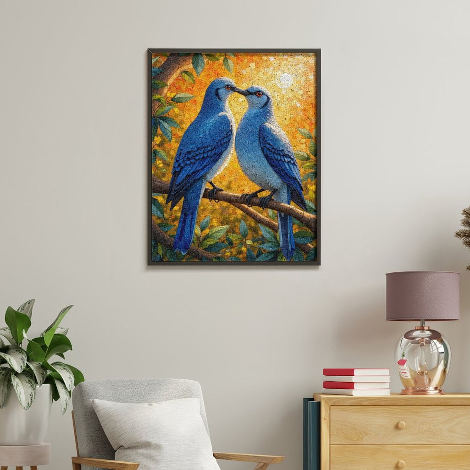 Paint By Numbers Kit for Adults Beginner - DIY Birds On Branch Vibrant Mosaic Sun Canvas Painting Kits for Adults, Frameless Paint By Number for Adults for Home Wall Decor 16x20 Inch
