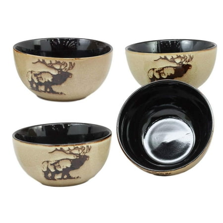 Moose Punch Bowl Set Ebros Pack Of 4 Rustic Bull Moose Abstract Art Bowl Set Perfect For Cereal Soup Pasta 16 Ounces 5