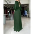 thumbnail image 4 of CHICME Dresses for Women Pleated Deep V-Neck Batwing Sleeve Backless Tied High Waist Slim Zipper Maxi Dress Green-S, 4 of 9