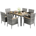thumbnail image 6 of Walsunny 7 Pieces Outdoor Patio Dining Set Wicker Patio Furniture Set with Wood Table and 6 Wood Armrest Chairs with Soft Cushions,Gray, 6 of 7