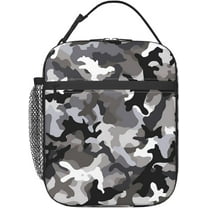 Black Grey White Camo print Lunch Bag Insulated Lunch Box for Women Reusable Lunch Box Cooler Tote Bag for Work Picnic Travel