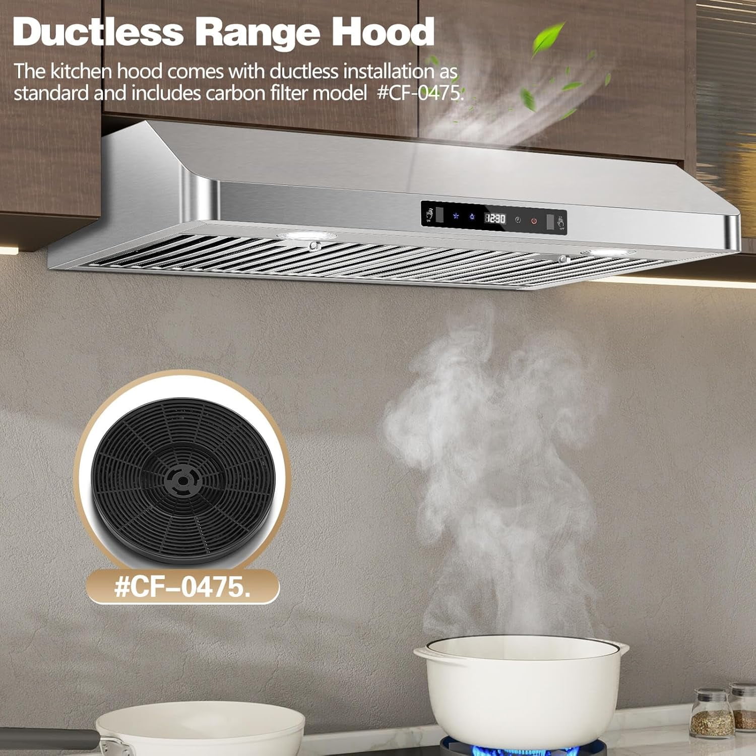 Under Cabinet Range Hood 30 inch Stainless Steel Ducted/Ductless Range Hood with Touch Gesture Remote Control 700CFM & 3-Speed Kitchen Stove Vent Hood Baffle Filters 3 Air Vents
