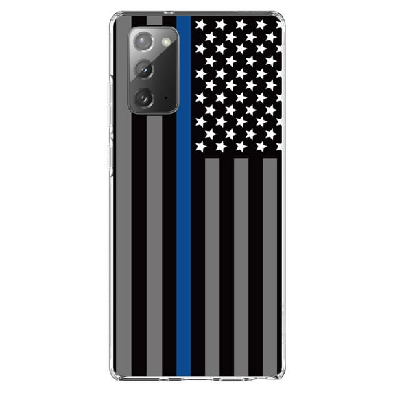 DistinctInk Clear Shockproof Hybrid Case for Galaxy Note 20 ULTRA (6.9" Screen) - TPU Bumper, Acrylic Back, Tempered Glass Screen Protector - Thin Blue Line US Flag Law Enforcement