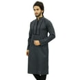 thumbnail image 3 of Atasi Casual Men's Long Cotton Mandarin Collar Gray Shirt Tunic-Large, 3 of 7