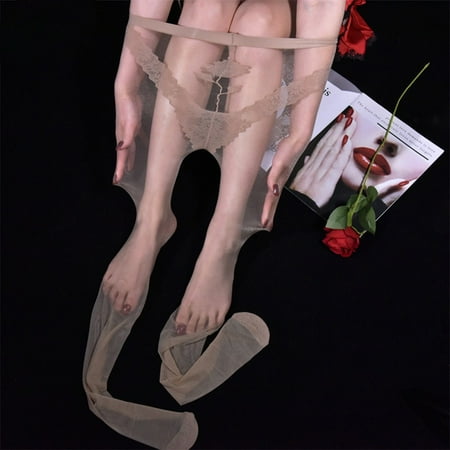 

Women Shiny Lace Glossy Pantyhose Sheer Stockings Tights See-through Lingerie