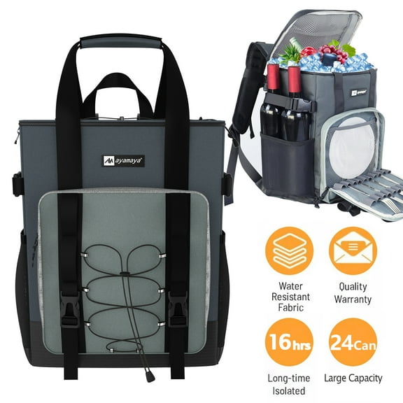 IC ICLOVER Cooler Backpack, 24 Cans Insulated Backpack Cooler Leak-Proof Cooler Bag with Padded Top Handle, Mesh Pocket for Men Women Lunch Backpack, Camping Cooler, Beach Cooler - Gray