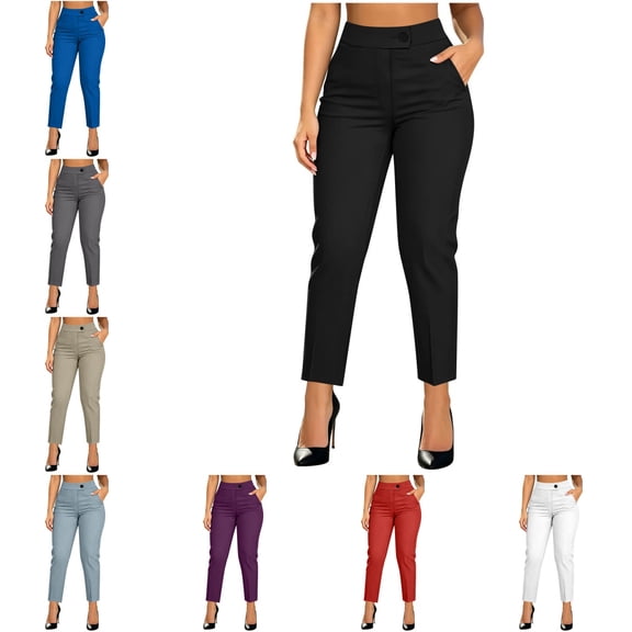Levmjia Women's High Waisted Dress Pants Slim Fit Ankle Length Work Office Trousers with Button Closure Business Casual Career Slacks