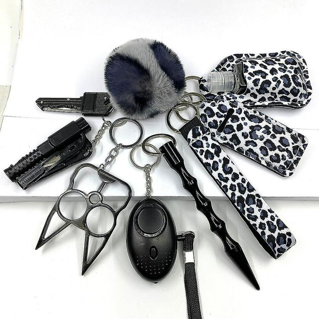Clearance Sale 9pcs Chain For Self Defense Keychain Personal Security Alarm Cute Mini Multi-function Keychain Girl Self-defense Wolf Guard Set