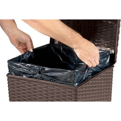 Keter Pacific 30 gal. Outdoor Resin Wicker Waste Basket Trash Can with Liner, Brown