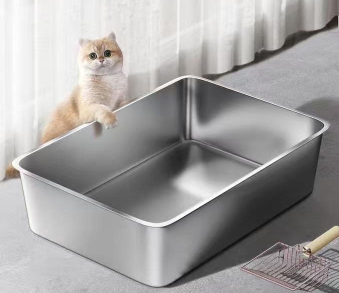 Stainless Steel Litter Box -3.9 in High Side,Metal Litter Box for Small Cat/Kitty/Rabbits 15.7"L x 11.8"W x 3.9"H，Stainless Steel Cat Litter Box-Metal Pan Toilet