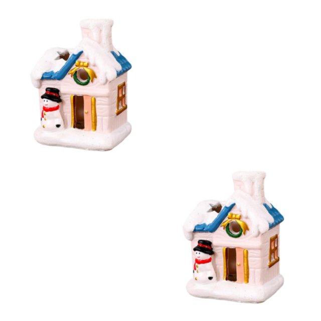 Ruiboury Resin Snow House LED Village Set Desktop Decoration House Snowman 2Set