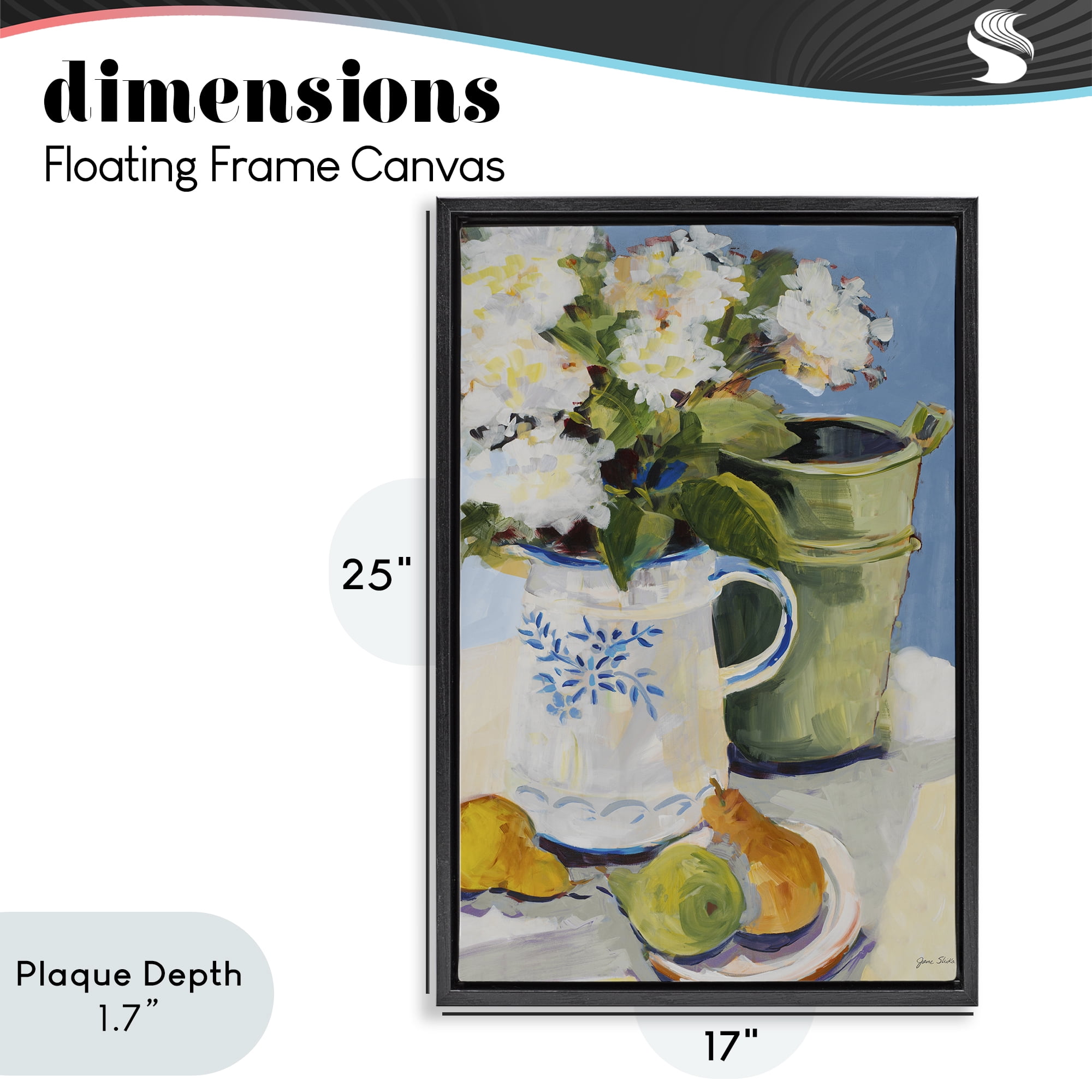 Stupell Industries Pitcher of Flowers Still Life Black Framed Floater Canvas Wall Art, design by Jane Slivka