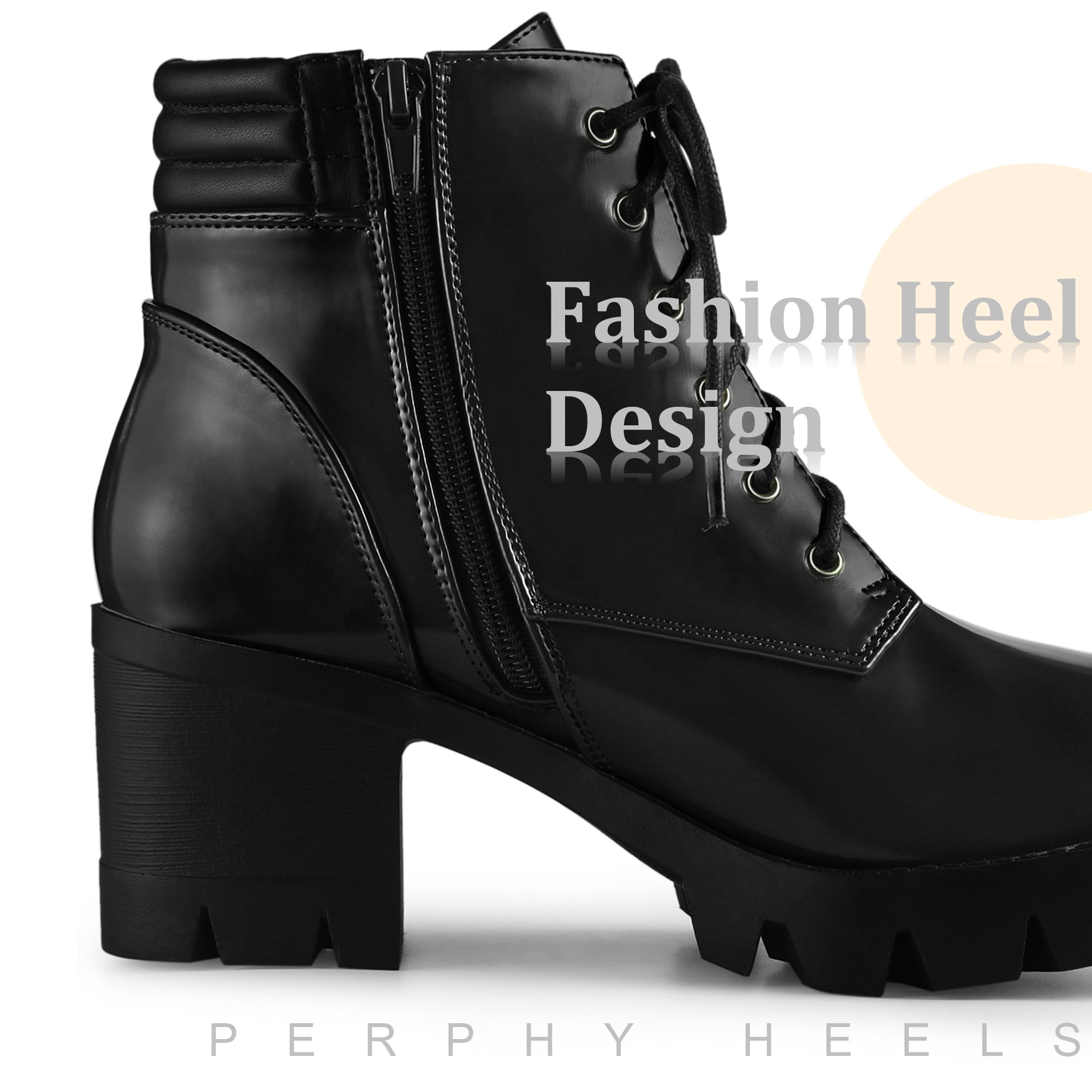 Unique Bargains Women's Lace Up Platform Chunky Heel Combat Boot Black 10