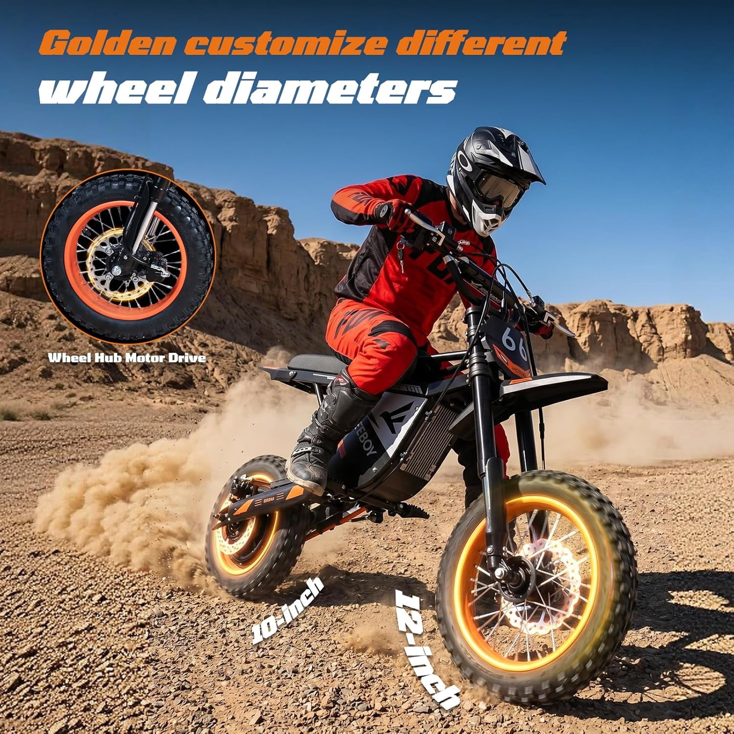 3000W Adult Electric Dirt Bike, 48V 30Ah Off-Road E-Bike, Up to 34 MPH & 31 Miles Range, 12"/10" Pneumatic Tires, Hydraulic Brakes & Suspension, 330 lbs Max Load