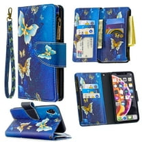 Dteck iPhone XR Case with Zipper Wallet, Painted PU Leather Folio Case 9 Card Slots Wallet Case with Zipper Pocket / Hand Strap for iPhone XR 6.1-inch,02# Blue Butterfly
