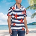 thumbnail image 3 of Vsdgher Starfish Navy Blue Stripe Print Men's Hawaiian Shirts Button Down Tropical Holiday Beach Shirts Vacation Clothes,Large, 3 of 7