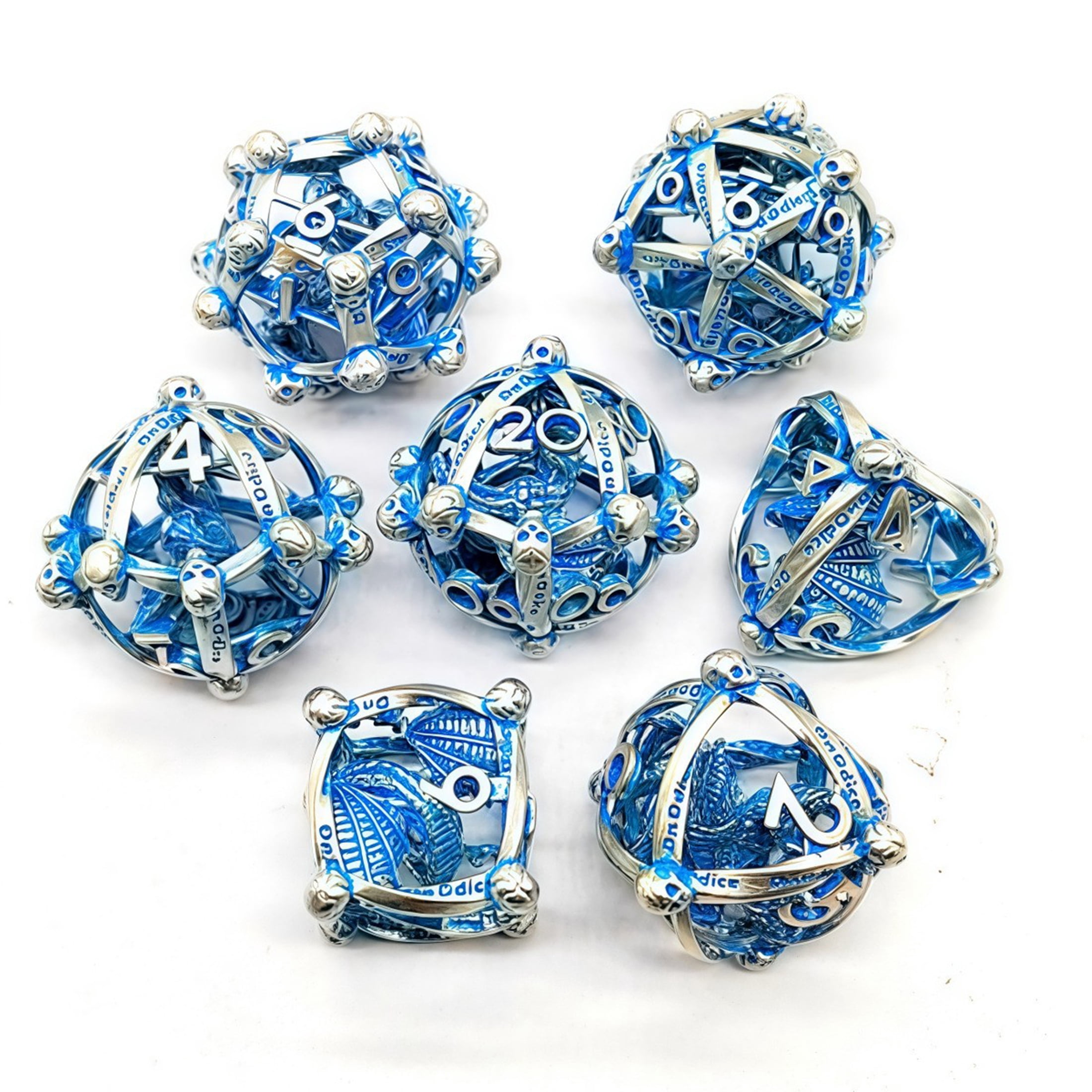 Hollow Dice Set DND Polyhedral Dragon and Dungeon Board Game TRPG Dice,Black Metal Dice