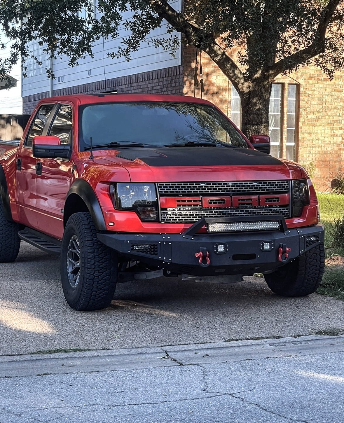 Vijay Compatible with 2010-2011-2012-2013-2014 Ford F150 Raptor Front and Rear Bumper Textured Black Steel with Light and D-ring