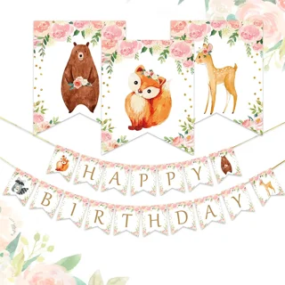 SPECOOL Animal Birthday Party Decorations, Woodland Happy Birthday Banner  Hedgehog, Squirrel, Fox, Raccoon Animal Balloon Garland & Arch Kit for Boy  Girl Baby Shower Birthday Supplies 