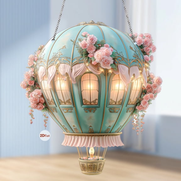 Acrylic Hot Air Balloon Hanging Ornament Window Wall Decor 2D Acrylic Suncatcher Light Reflecting Decorative Pendant for Wedding Party Room Garden Home Decoration Gift