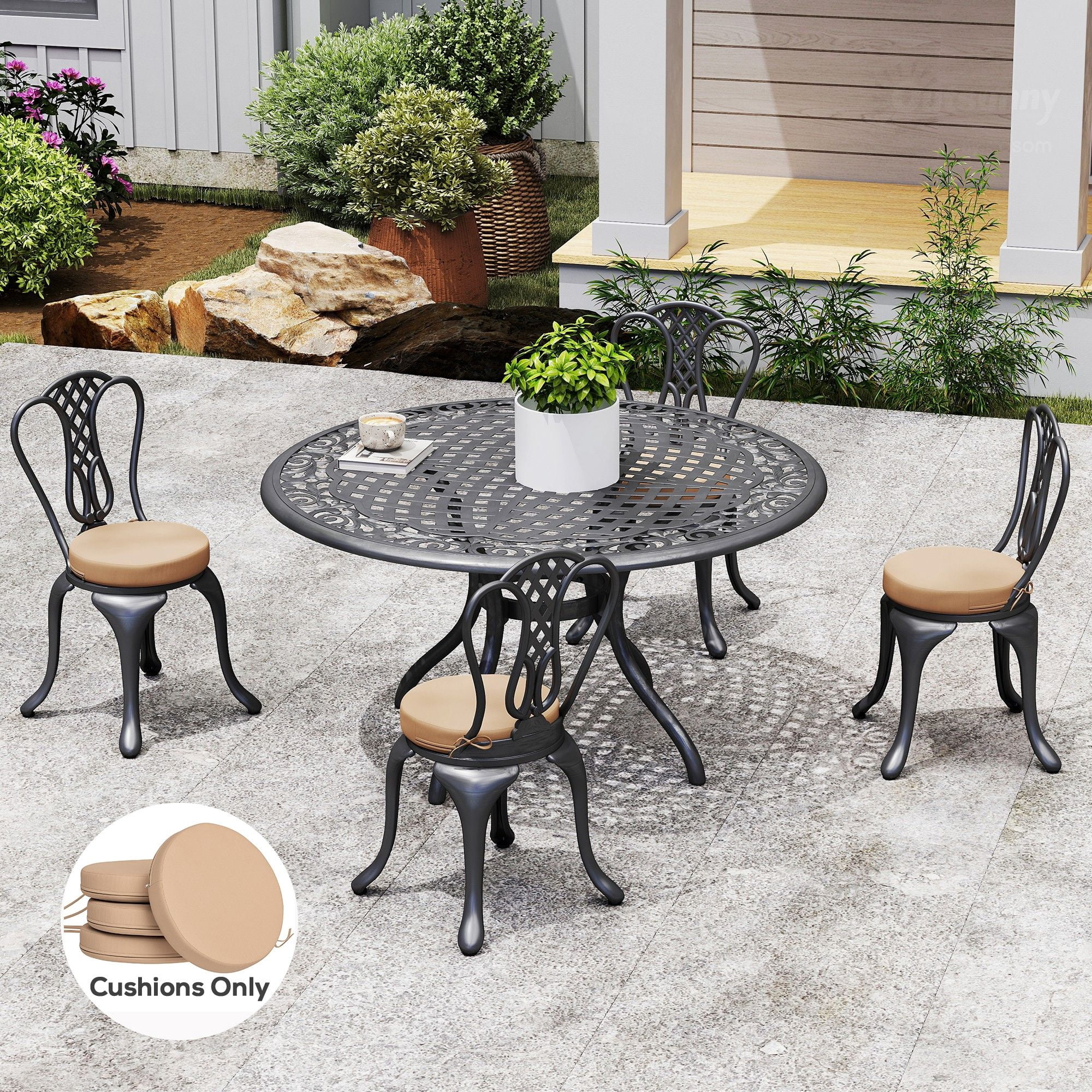 Alvantor Set of 4 Chair Cushions 3" Thick Round Seat Cushions for Dining Bistro Chairs, Machine Washable, 15" x 15", Khaki