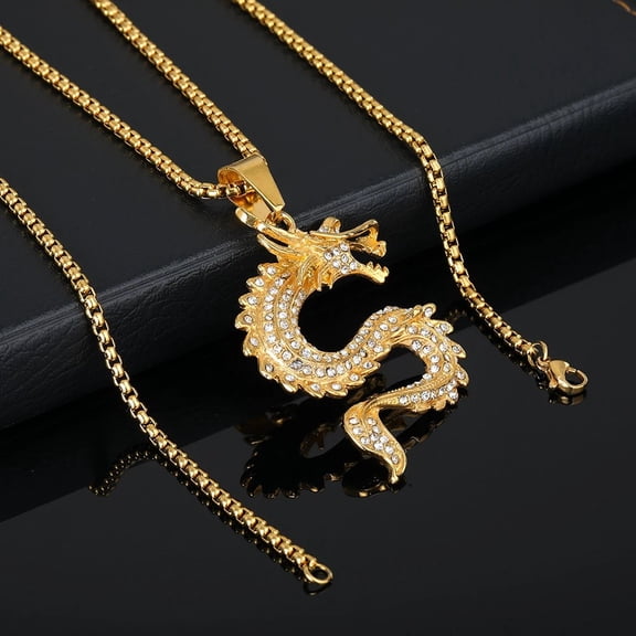 Vintage Punk Dragon Shaped 14K Yellow Gold Pendant Necklace for Women Men Gothic Animals Pendant Clavicle Chain Necklaces Aesthetic Jewelry