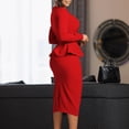 thumbnail image 3 of AURA Plus Size Pencil Dress Square Neck Ruffle Detail Long Sleeve High Waist Midi S-XXXL, 3 of 8