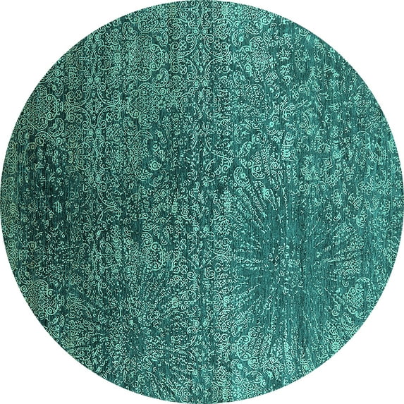 Ahgly Company Machine Washable Indoor Round Oriental Turquoise Blue Industrial Area Rugs, 7' Round