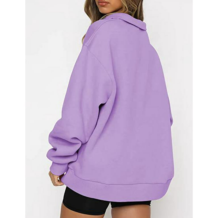 Womens Half Zip Sweatshirt Oversized Long Sleeve Collar Drop