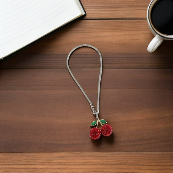 LOLIPPYY Red Rhinestone Cherry Car Hanging Pendant for Rearview Mirror Decoration, Stylish Auto Interior Accessory