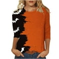thumbnail image 2 of VKOYWKM Womens Halloween Shirts 3/4 Sleeve Tops Funny Graphic T Shirts Holiday Crew Neck Party Top Blouses, 2 of 5