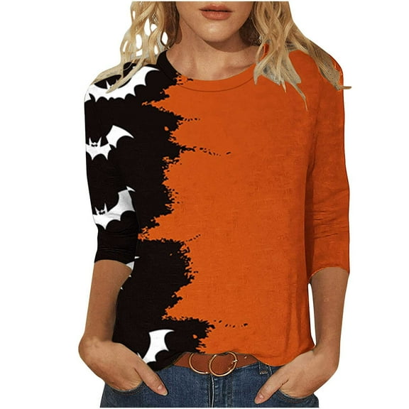 Hvot&aat Halloween Shirts for Women Funny Cute Ghost Graphic Sweatshirts Halloween Pumpkin/Bat/Spiderweb Prints Loose Casual T-Shirts