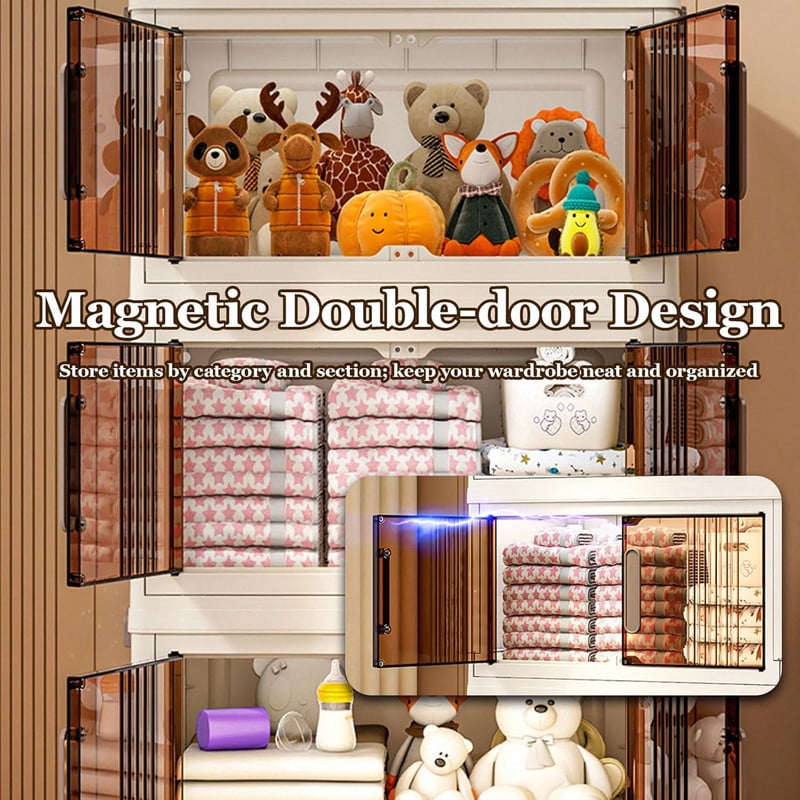 3-Tier Stackable Storage Bins with Lids, Collapsible Rolling Closet Organizer with Wheels, Plastic Storage Cabinet Closet Organizer for Bedroom Living Room