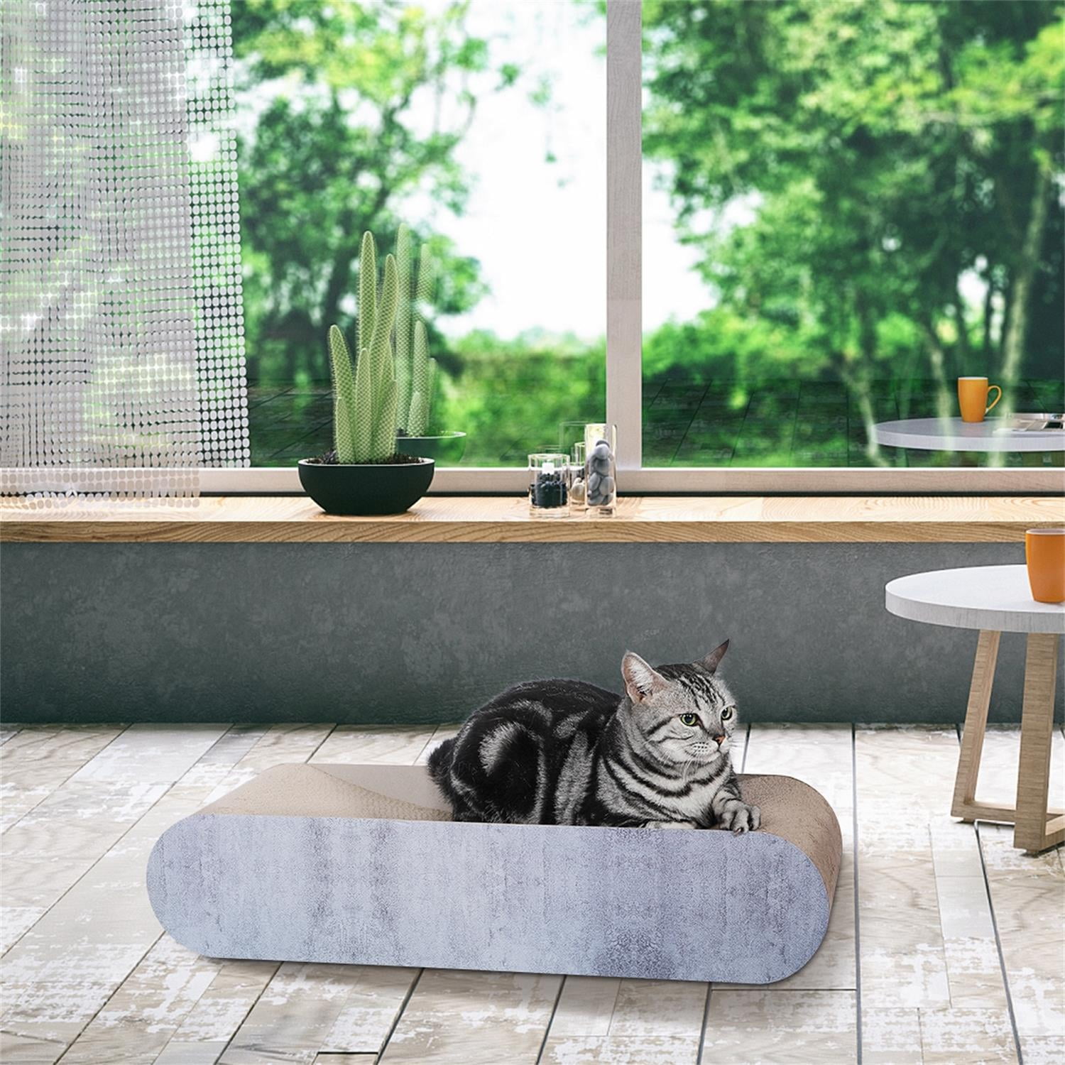 Pefilos 19" Cat Scratcher Cardboard Scratching Bed, Cat Head Shape Cat Scratch House, Corrugated Scratching Pad Toy, Beige Pefilos 19" Cat Scratcher Cardboard Scratching Bed, Cat Head Shape Cat Scratch House, Corrugated Scratching Pad Toy, Beige