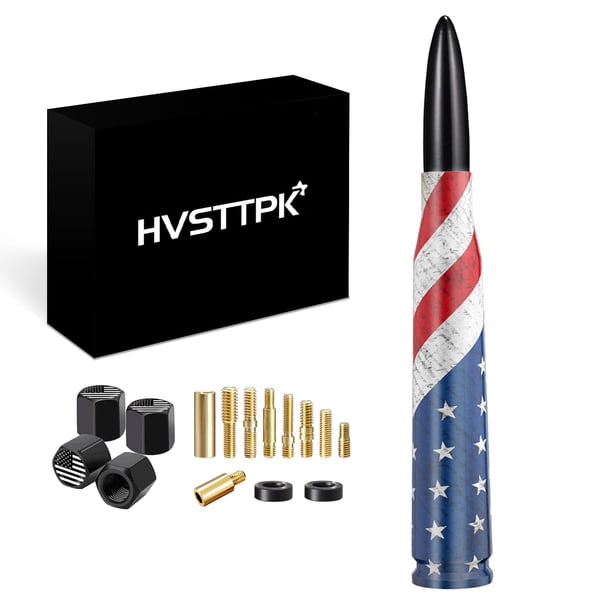 Antena Bullet para coche y camión con tapones de válvula HVSTTPK, color negro
