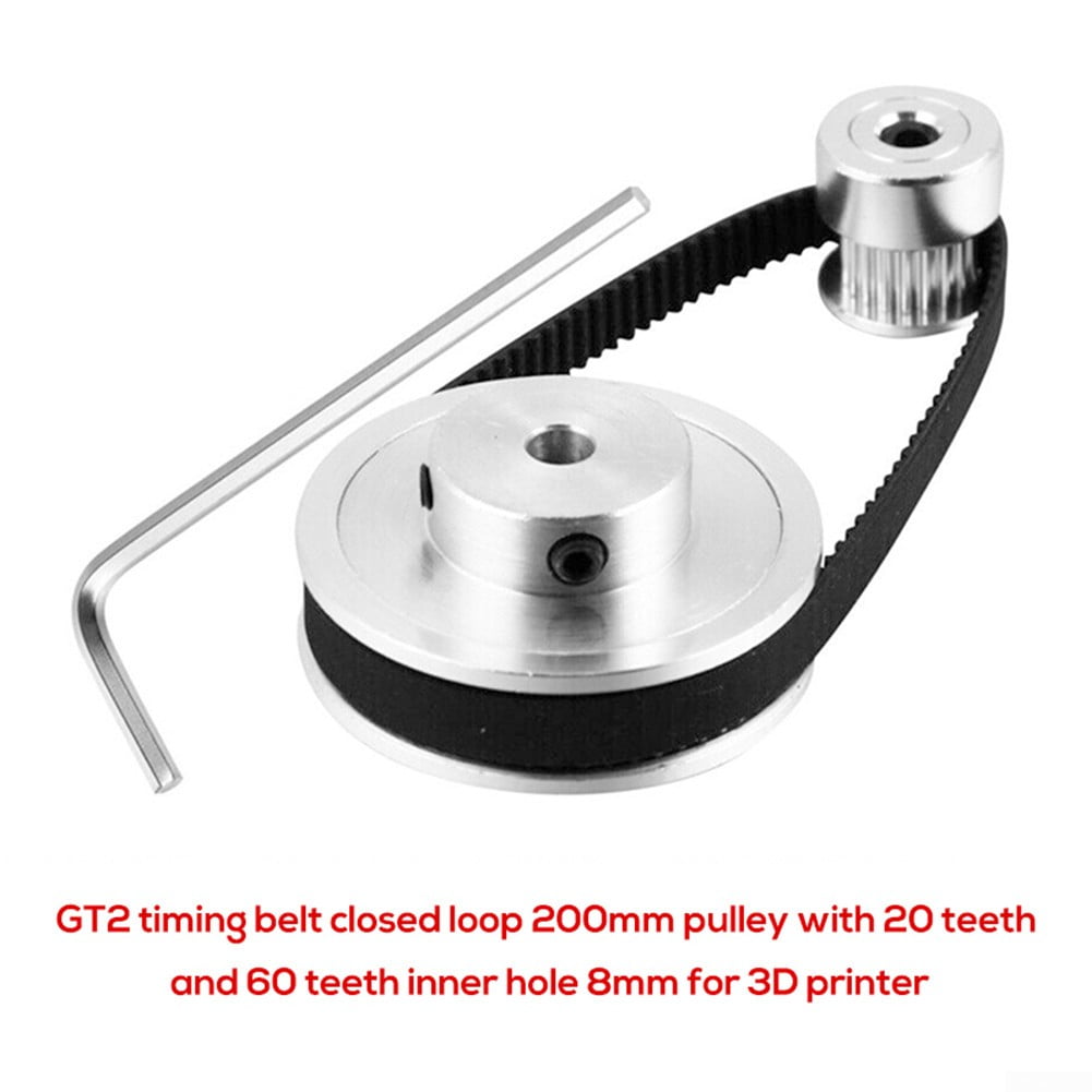 For Reprap 3D Printer GT2 Timing Belt Closed-Loop 200mm Pulley 60 & 20 Teeth 