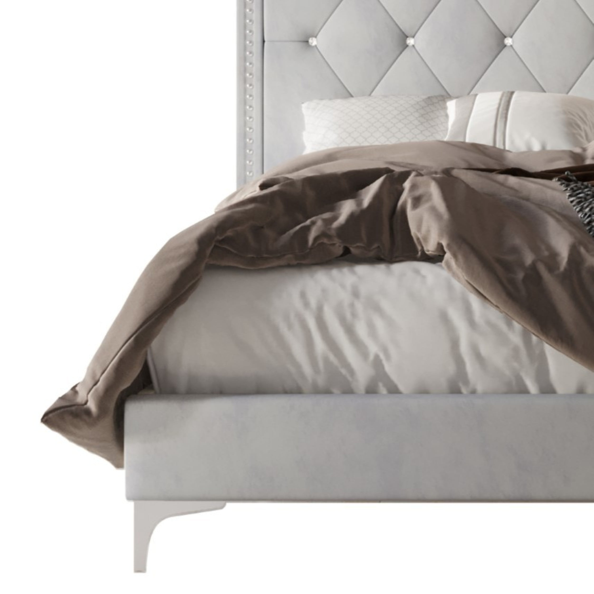 Home Design Javan Full Velvet Upholstered Bookcase Panel Bed Frame for Adult, Silver Gray, Easy Assembly