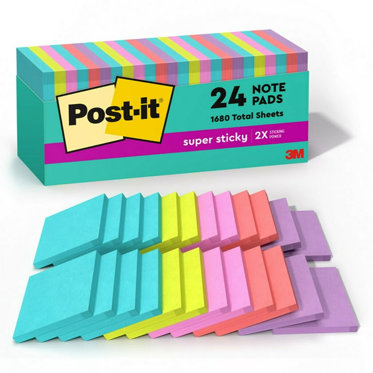 Post-it® Super Sticky Notes, 3 in. x 3 in., Supernova Neons Collection, 4  Pads/Pack, 45 Sheets/Pad