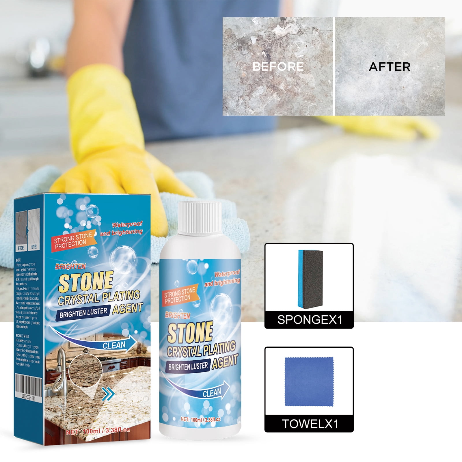 Alvantor Tile and Furniture Coating Agent - Granite Countertop Cleaner & Sealer with Protection, Quartz Marble Stone Polish, 3.38 fl. oz