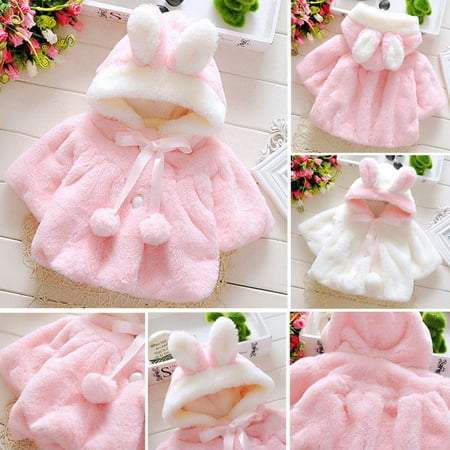Lovely Baby Girl Kids Winter Warm Hooded Coat Rabbit Bunny Outerwear Clothes