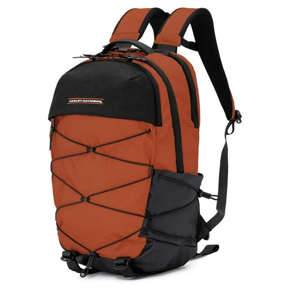 Harley-Davidson Lightweight Water-Resistant Racing Bungee Backpack - Rust Orange, Harley Davidson
