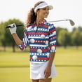 thumbnail image 4 of Binienty Patriotic Women Sport Cloth Golf Tennis Shirts 3/4 Sleeve Sport Shirts Soft and Comfortable Lightweight with Collar Shirt Fit Plain for Golf,Tennis,Running,Gym, 4 of 7