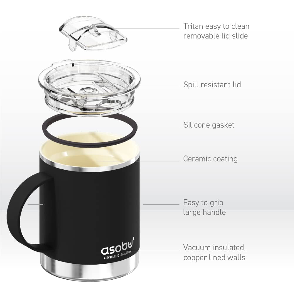 AdNart Ultimate Stainless Steel Ceramic Inner Coating Insulated Mug 12 oz, Black