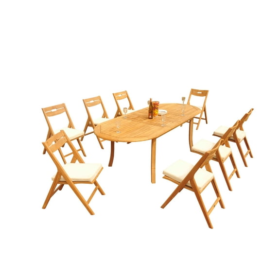 Grade-A Teak Dining Set: 8 Seater 9 Pc: 94" Oval Table And 8 Surfliner Folding Reclining Arm Chairs Outdoor Patio WholesaleTeak #51SL2209