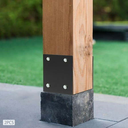 2Pcs Black U-Shape Post Base Holder Wet Concrete Fence Post Holder 7.74*7.5*18.7in for Fence & Gazebos