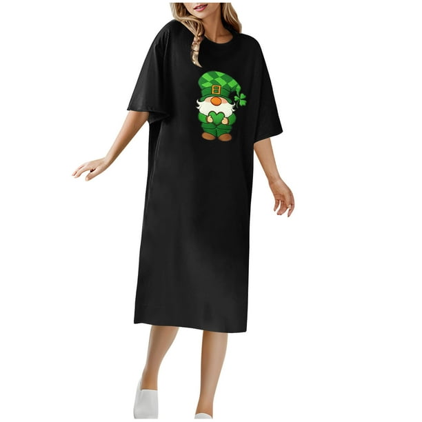 Vestido Corto de Verano Cuello Redondo Estilo de Camiseta de Longitud de Tobillo de Manga Corta, Altamente Elástico para Pijamas Y Ropa Interior Sexy